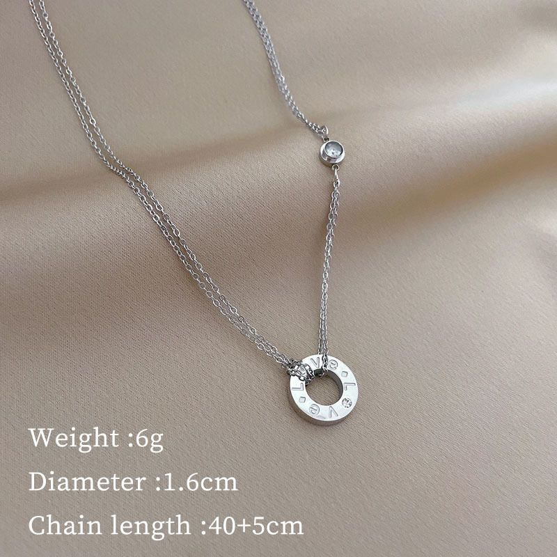 Body Full Titanium Steel Circle LOVE Personality Extremely Simple Wind Furnace Real Gold Necklace For Women 【 】_voghion.com