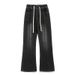 Men's Black Flared Jeans – Stretch Denim With Drawstring Waist & Fleece Lining (Gradient Black/Faded Black)_voghion.com