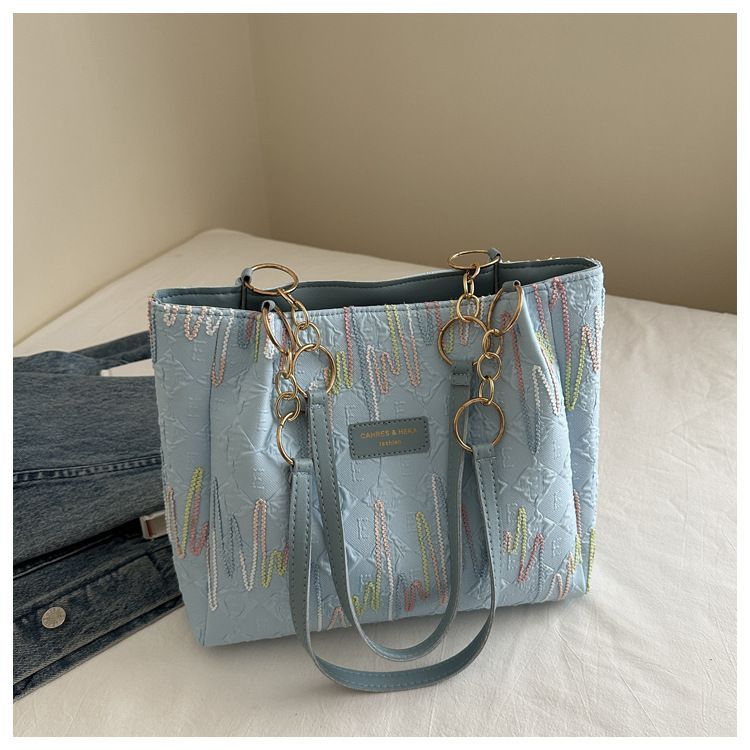 Stickerei linie freizeit pendeln große kapazität Totsen serie mode freizeit einfarbig neue stil schulter tasche weibliche_voghion.com