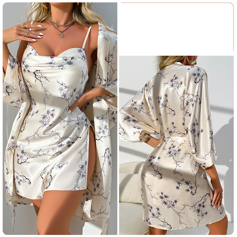 Îmbrăcăminte pentru femei Guiruo Pure Desire Ice Silk lenjerie intimă fierbinte decoltată cu guler legănat doamnelor cămașă de noapte exterioară halat de casă haine costum_voghion.com