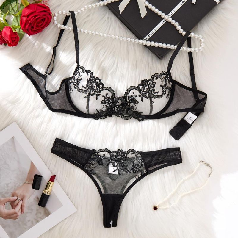 Damen Dessous Pure Desire Dessous Besticktes Mesh Transparent Erotikgürtel Stahlring Sexy Dessous_voghion.com