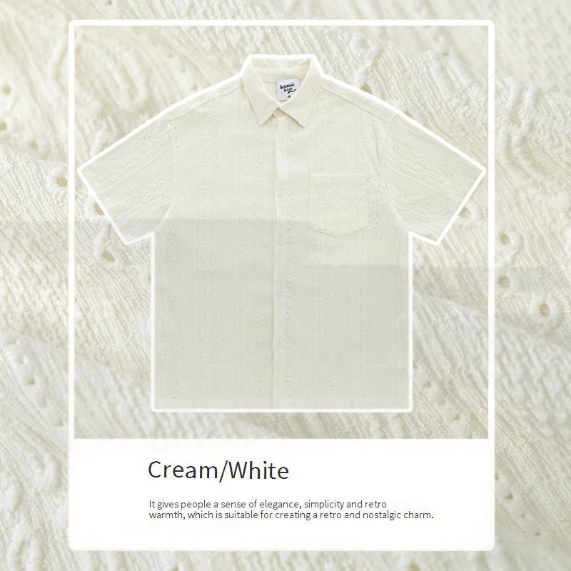 Men's Clothing Retro Vintage Hollow Jacquard Texture Short Sleeved Shirt Thin Summer High End Old Money Style Shirt For Men And Women_voghion.com