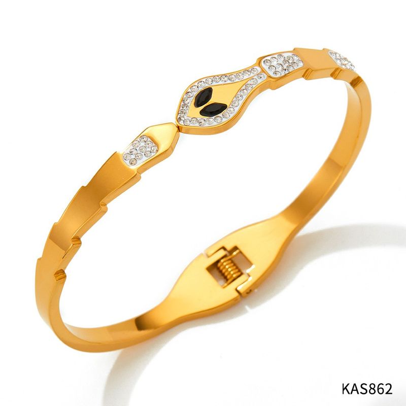 Modern Style Artistic Snake 304 Stainless Steel 16K White Gold Plated Rhinestones Bangle In Bulk_voghion.com