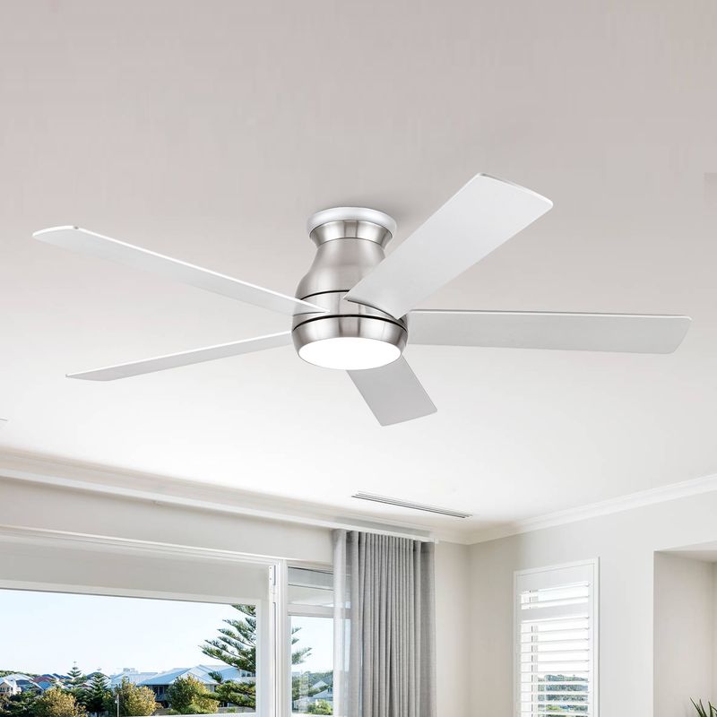 YUHAO 52 in. Brushed Nickel Low Profile Ceiling Fan with 5 Plywood Blades_voghion.com