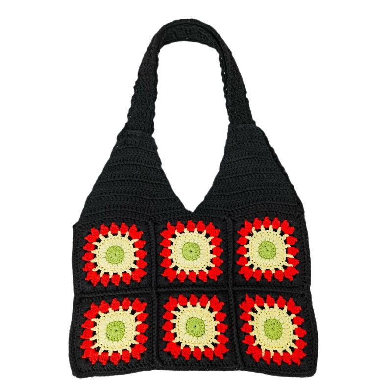 Borse tote grandi e piccole lavorate a maglia con fiori vuoti fatti a mano all'uncinetto_voghion.com