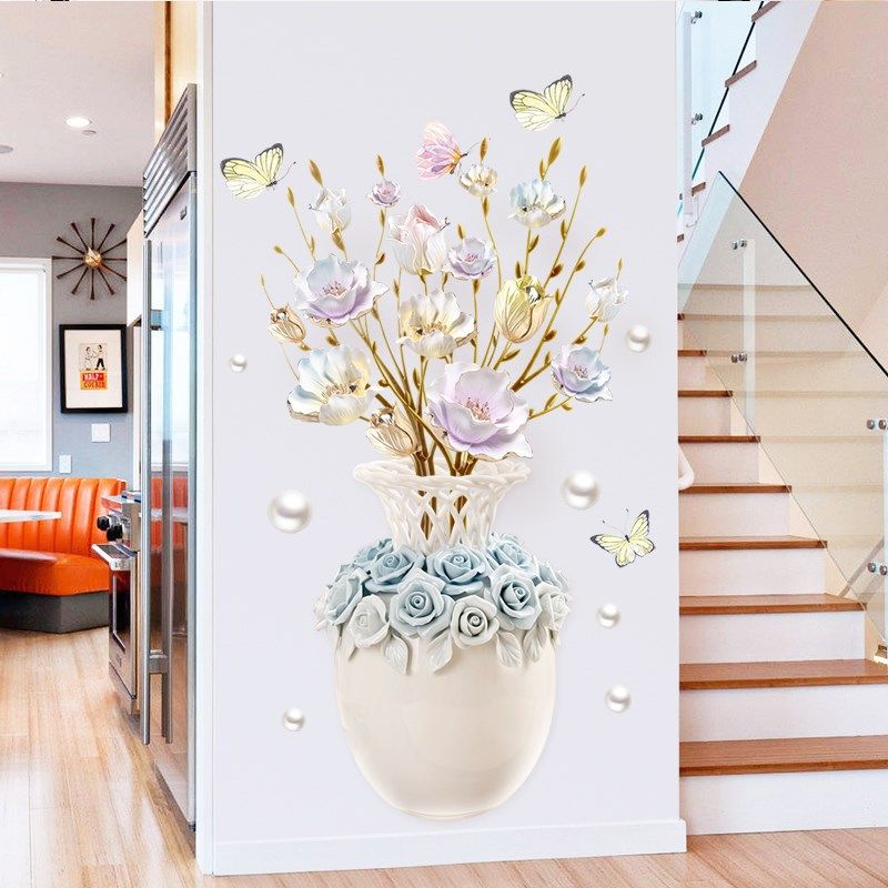 GS9917 Vase Living Room Decoration Stickers Bedroom Background Self Adhesive Wall Flowers_voghion.com