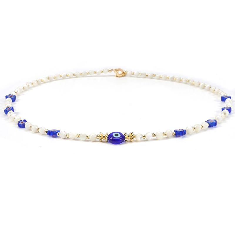 4mm Round Beads Shell Thousand Flower Glass Devil Eye OT Buckle Necklace Clavicle Chain Female_voghion.com