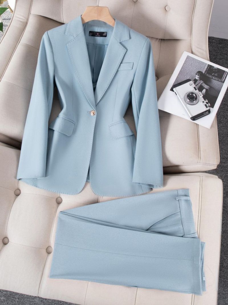 Damenbekleidung Blaue Anzugjacke für Damen im Frühling und Herbst, neuer Stil, Temperament, Design, Nische, schlanker, kurzer, professioneller Anzug für Damen_voghion.com