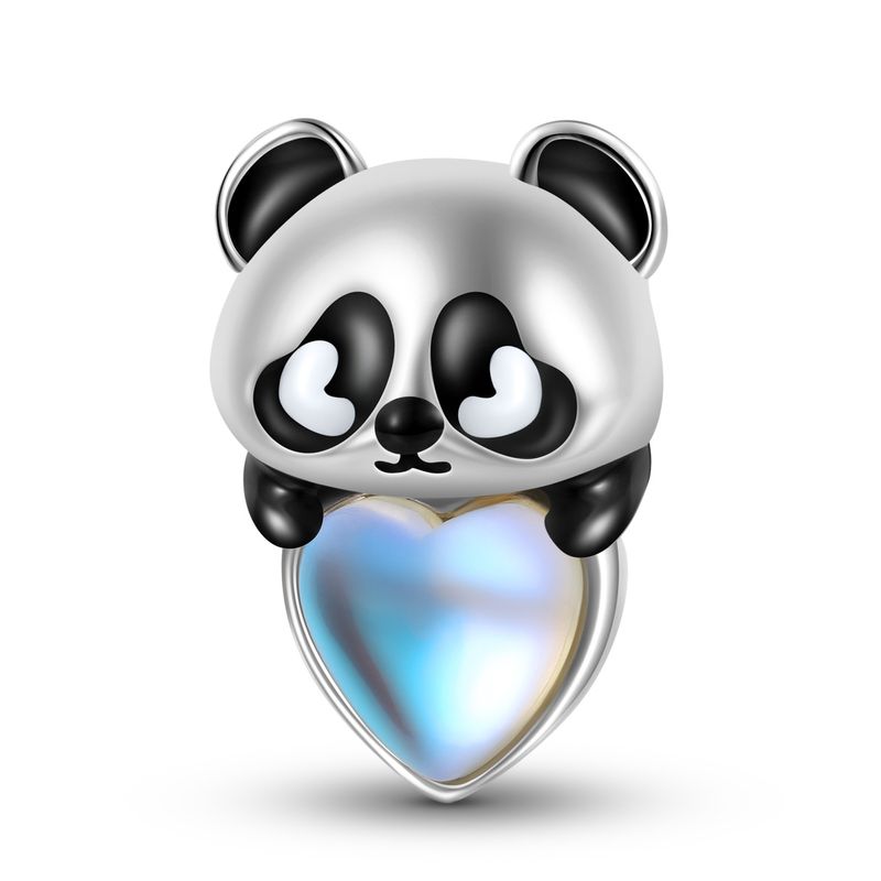 Women's Beads heart-hugging panda beads sterling silver inlaid with moonstone cute animal bracelet diy jewelry accessories_voghion.com