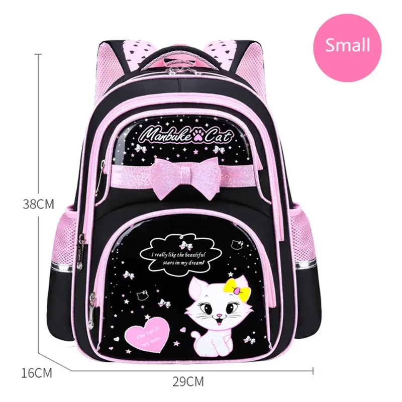 New Korean Primary PU Leather School Bag 2024 Fashion Cute Girls With Cute Cat Orthopaedic Waterproof Backpack_voghion.com