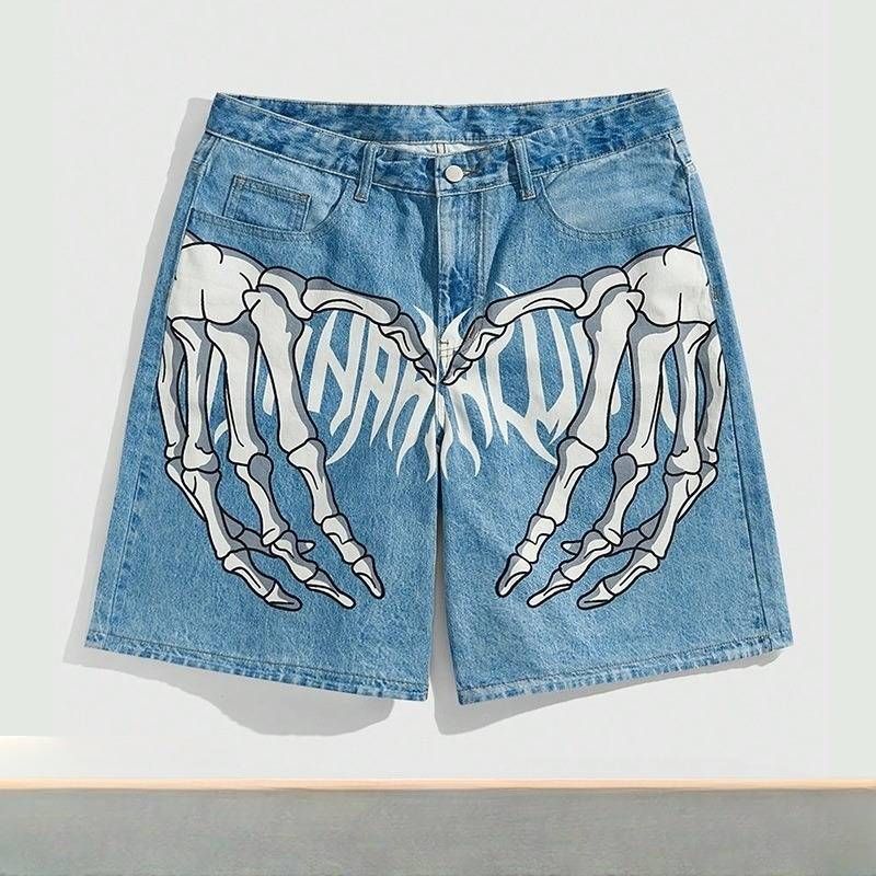 Men's Clothing Personalized Digital Printing Pattern Design Denim Shorts Men's High Street Fashion Brand Pants_voghion.com