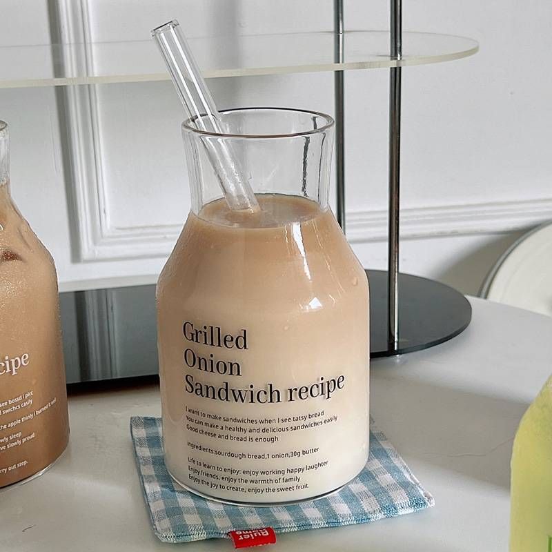 Glass Cup Simple Letter Juice Cup Milk Cup Coffee Cup Cold Brew Glass Bottle_voghion.com