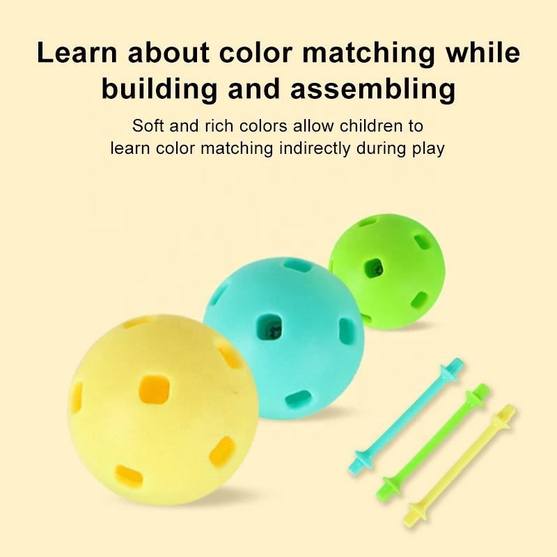 Kinderen zetten ballen in elkaar, zetten blokken en kralen in elkaar, driedimensionale geometrie, leermiddelen, puzzel, mozaïek, kralen speelgoed_voghion.com