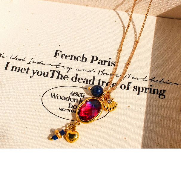 Collana di perline di lapislazzuli con pendente a moneta e conchiglia – Catena a strati bohémien realizzata a mano, design geometrico e a cuore per le vacanze al mare_voghion.com