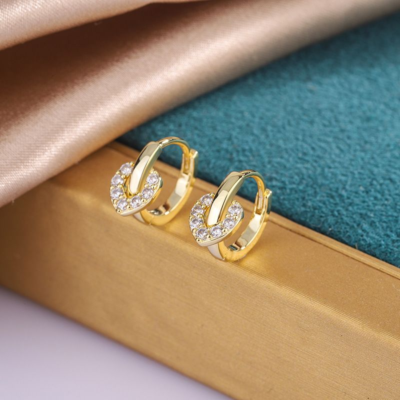 Earrings INS style simple earrings heart diamond earrings niche temperament ear jewelry_voghion.com
