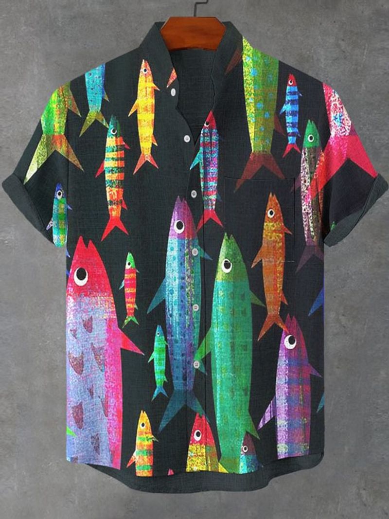 Sommer Herren Casual Sea Life Grafik Kurzarmhemd Button-Down-Revershemden Übergroße Oberteile Lässiges Hawaiihemd für Männer_voghion.com