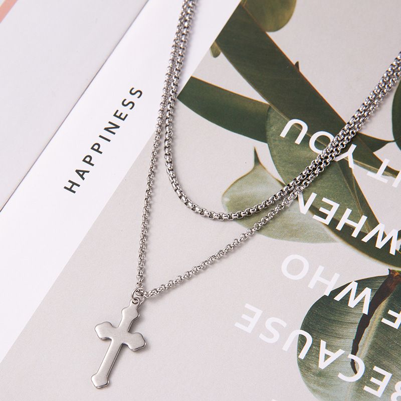 Nuova collana di gioielli alla moda semplice con croce in acciaio inossidabile_voghion.com