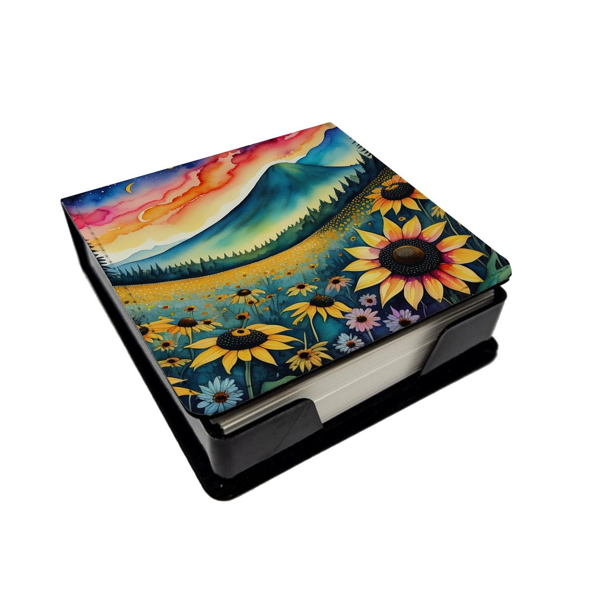 Black-eyed Susans In Color PU Leather Note Paper Holder With Artist-Designed Cover, Desk Accessory, Office Gift_voghion.com