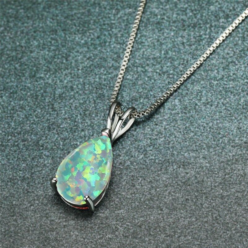 Ciondolo in pietra di opale bianco, collana minimalista in opale di fuoco a goccia, argento sterling per trovare fortuna e felicità_voghion.com