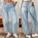 Retro-Bananenhose, lockere Jeans mit weitem Bein, mittlere Taille, gerades Bein, Denim, lockere Passform, gerade geschnittene Freizeitjeans für Damen_voghion.com