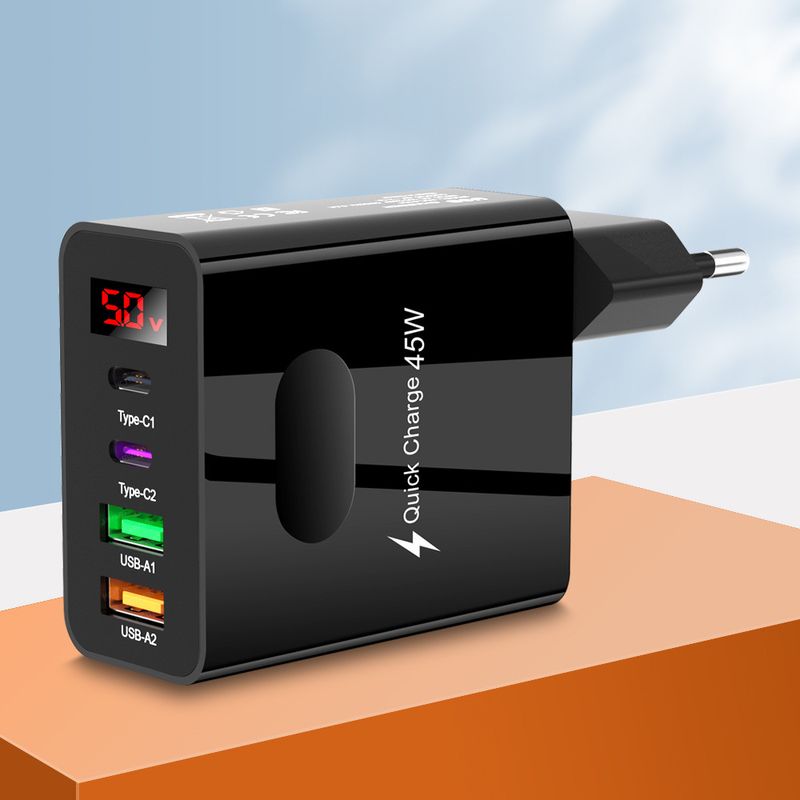 Standard 45W 2USB + 2type-C Digital Display Mobile Phone Charger Multi-port Charging Head European, American, British And Korean Plug_voghion.com