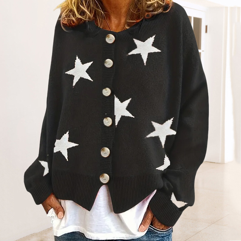Damen Langarm V-Ausschnitt Einreiher Pullover Mantel Herbst und Winter Damenpullover_voghion.com