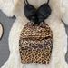 Women's leopard print stitching contrast color backless tube top suspender skirt tight bottoming hip dress for small people_voghion.com