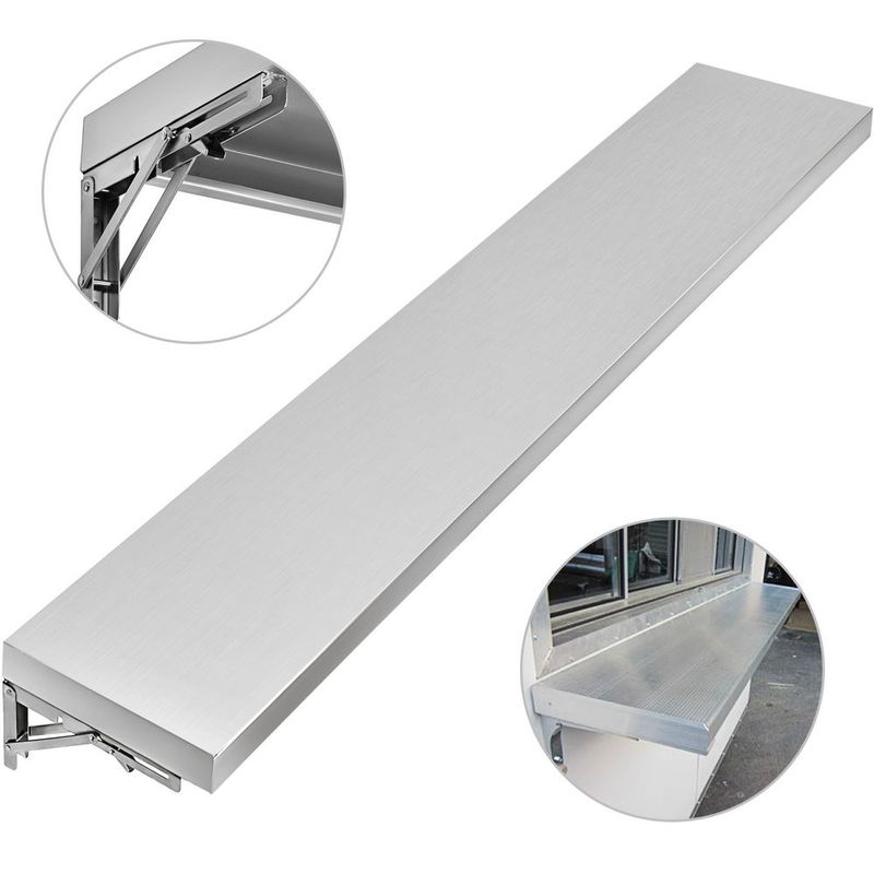Concession Shelf 70.8L X 11.4W Inch With Stainless Steel Frame And Surface Board For Food Trailer Serving Window_voghion.com