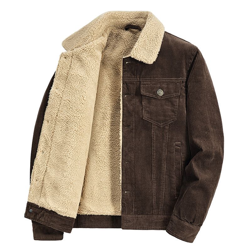 Lammfleecejacke für Herren, Herbst und Winter, Dicker Mantel mit zusätzlichem Fleece, Cord-Arbeitskleidung, Wollkragenjacke,_voghion.com
