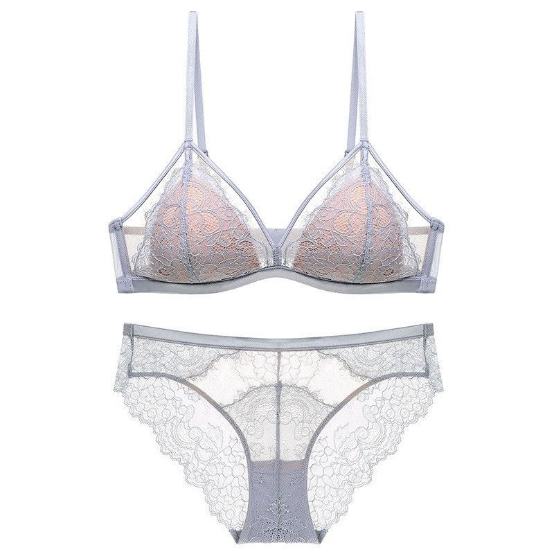Intimo da donna, reggiseno senza anello in acciaio, intimo in pizzo francese, reggiseno a triangolo in cotone sottile con arricciature_voghion.com
