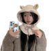 Pasamontañas coreano con orejas bonitas para mujer, gorro cálido de invierno con protección para las orejas, tejido antifrío para el cuello, todo en uno_voghion.com