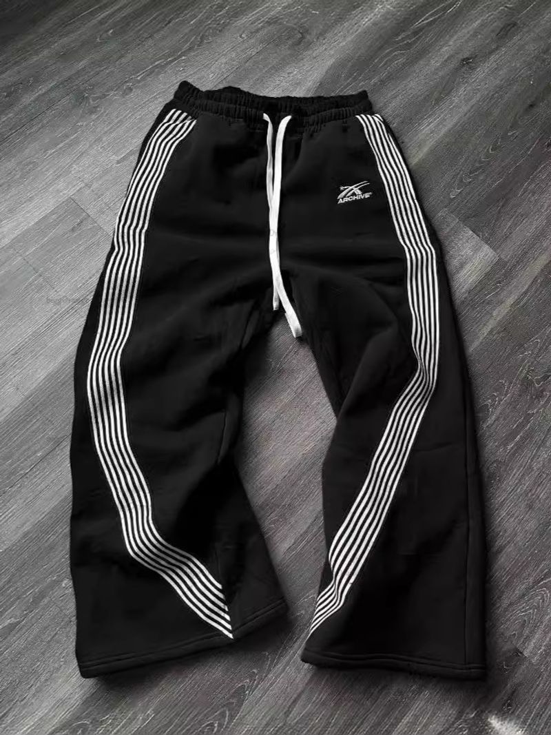 Pantalon de survêtement rayé rétro pour homme, style hip-hop, ample, décontracté et polyvalent_voghion.com