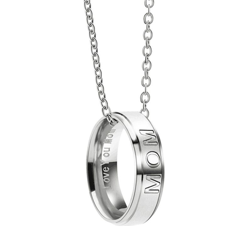 Shuosbai DAD MOM Carved Letters Titanium Steel Ring Necklace Pendant Mother Father Day Gift for Evening Party_voghion.com