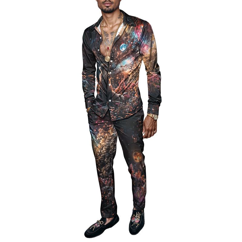 2025 Spring Summer Men Shirt Set Lion Print Fashion Animal Two Piece Set Mens Printing Lightweight Party Long Sleeves Suit_voghion.com