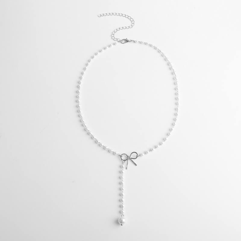 Boho-Perlen-Y-Halskette, hübsche Schleife, Quaste, Perlenanhänger, Halskette, Charms, minimalistischer Schlüsselbein-Choker-Kettenschmuck für Frauen und Mädchen_voghion.com