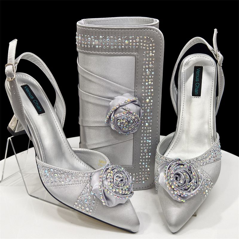 Conjunto de bolso y zapatos para boda, sandalias puntiagudas para mujer con bolso de mano cuadrado_voghion.com