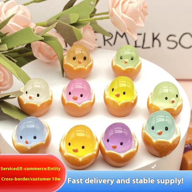Lichtgevende kuiken, gebarsten schelp, kroonkip, schattige decoratieve accessoires, lichtgevende kleine cartoon-eicadeaus, doe-het-zelfaccessoires_voghion.com