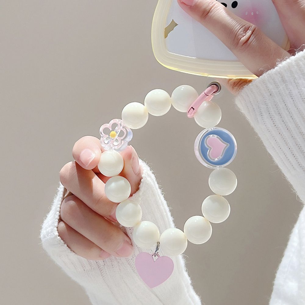 Cordino per cellulare con cuore e fiore, cinturino da polso corto, perline, ciondolo fatto a mano, portachiavi anti-smarrimento_voghion.com