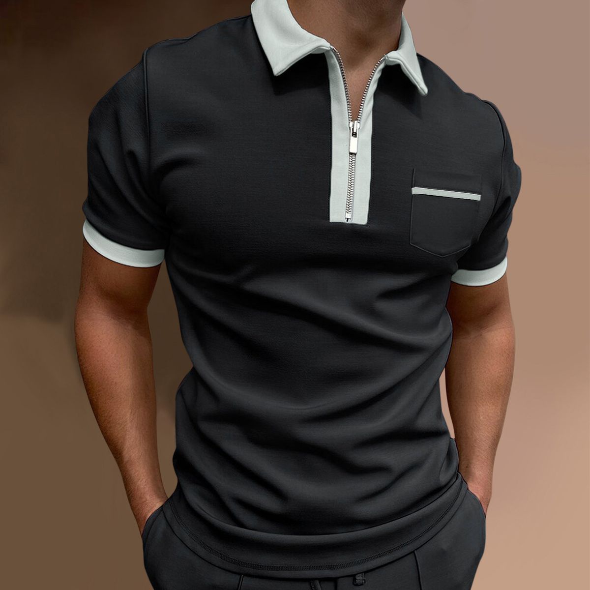 Herrenbekleidung Herrenmode Revers Mode Schlanke Tasche Herren T-Shirt Poloshirt_voghion.com