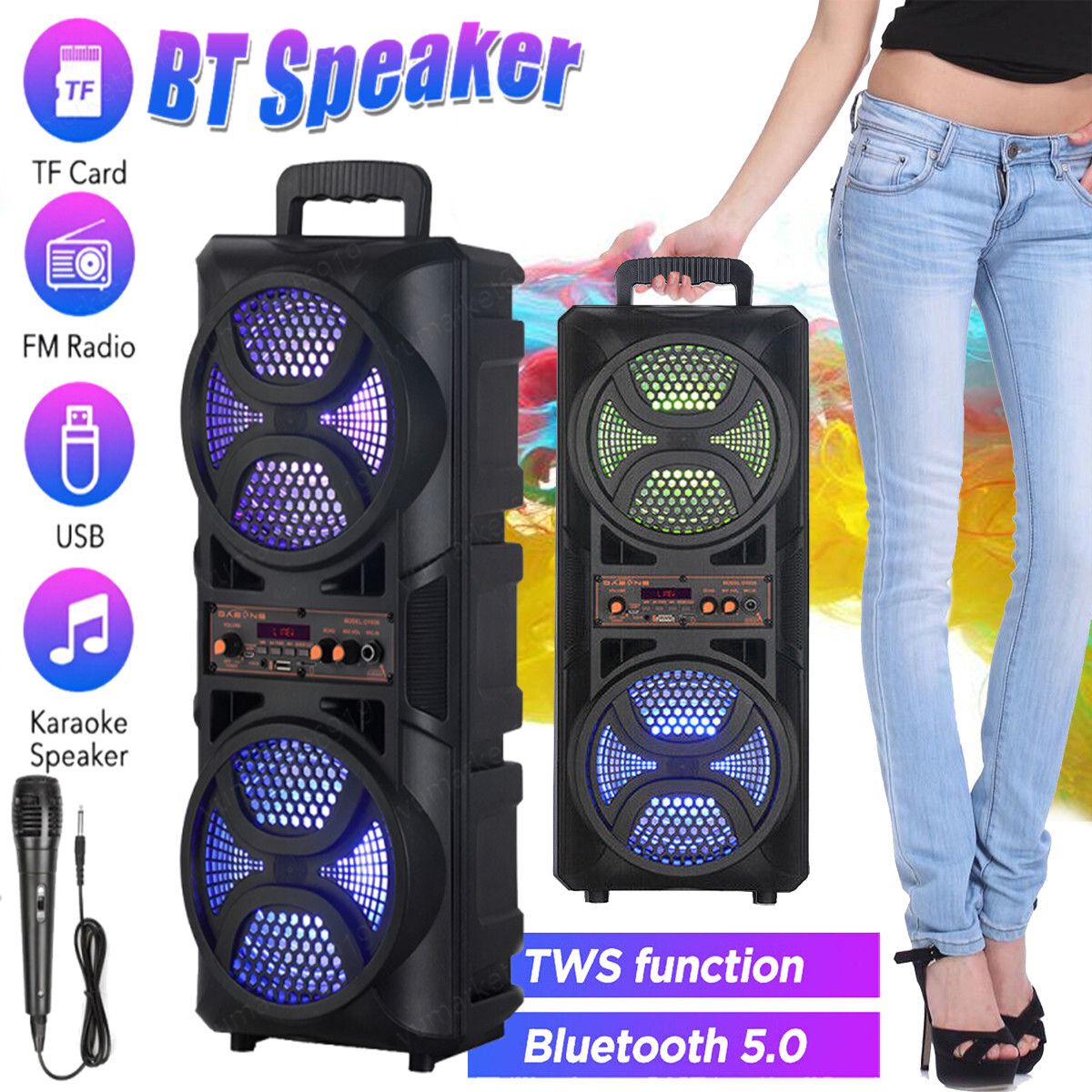 3000W Portable Bluetooth Party Speaker Sub Woofer Heavy Bass Sound System & Mic_voghion.com