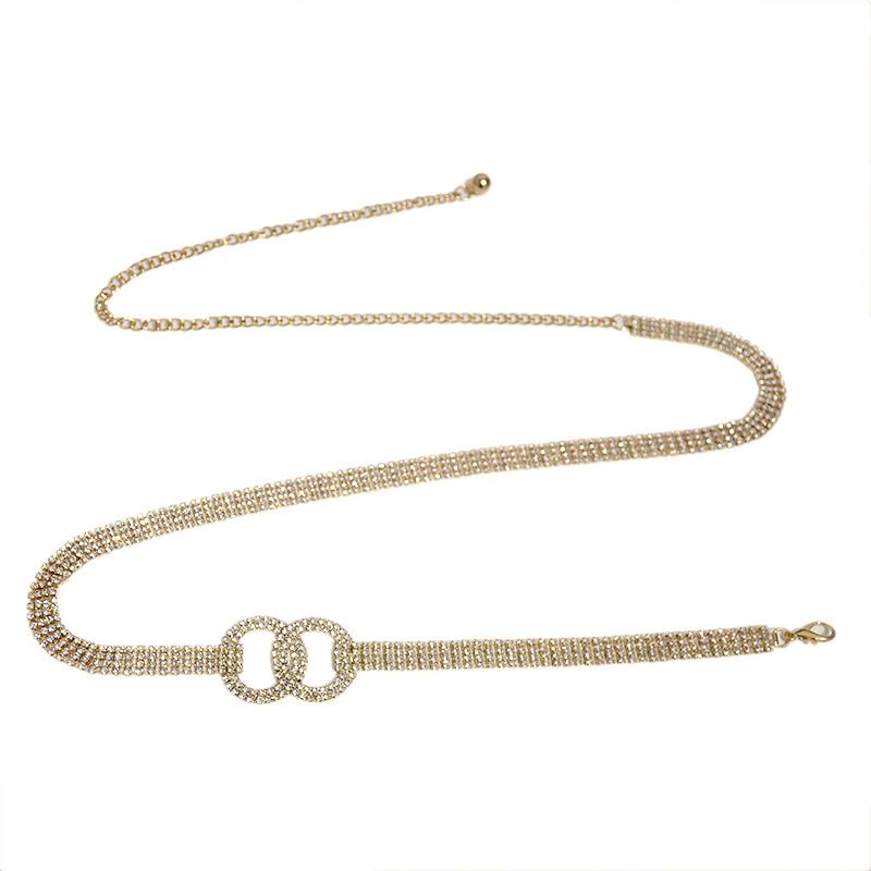 Water Full Women's Four Rows Diamond Belt Double Round Set Crystal Waist Chain_voghion.com