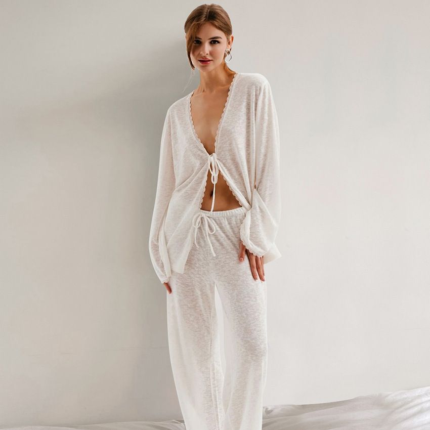 Pigiama semplice e comodo da donna, estivo e autunnale, con spalline sottili, a maniche lunghe, set da salotto_voghion.com