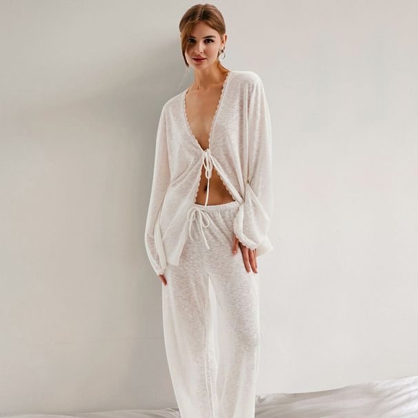 Pigiama semplice e comodo da donna, estivo e autunnale, con spalline sottili, a maniche lunghe, set da salotto_voghion.com