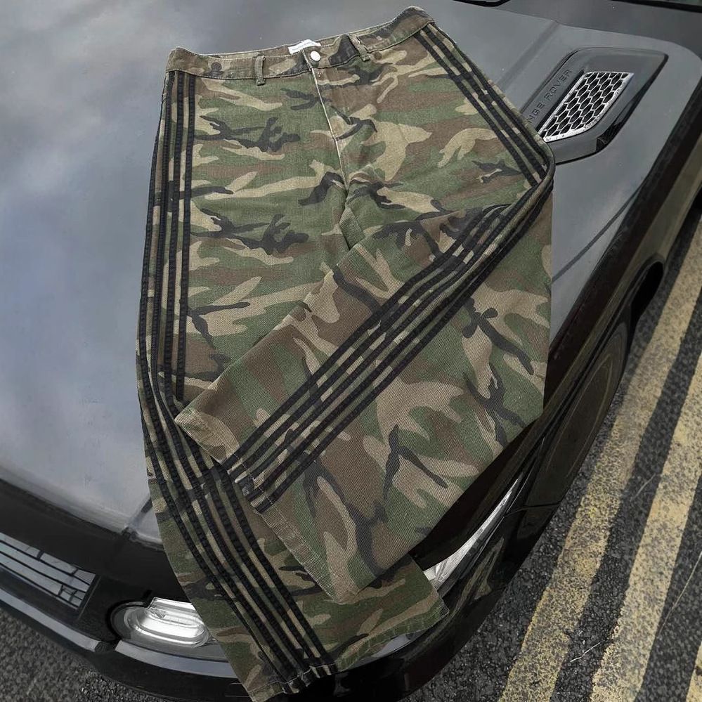 Herrenbekleidung Camouflage Gestreifte Arbeitskleidung Freizeithose Herren Frühling High Street Retro Mode Gerade Hose mit weitem Bein_voghion.com