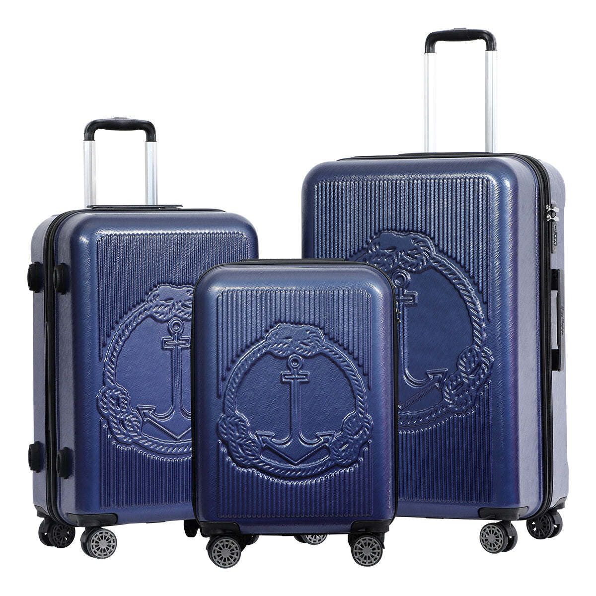 Biggdesign Ocean Hardshell Spinner Luggage Set, Navy Blue, 3 Piece_voghion.com