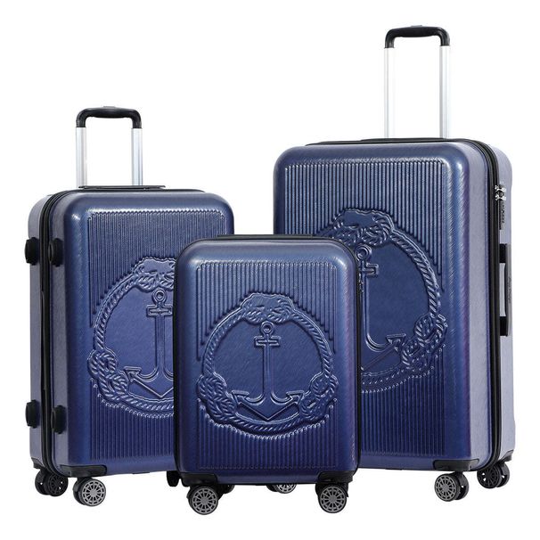 Biggdesign Ocean Hardshell Spinner Luggage Set, Navy Blue, 3 Piece_voghion.com
