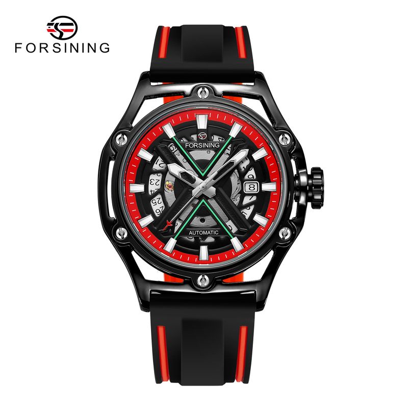 FORSINING Fashion Man Designer Luxury Automatic Movement Mechanical Calendar Watch Skeleton Waterproof Luminous Silicone Strap_voghion.com