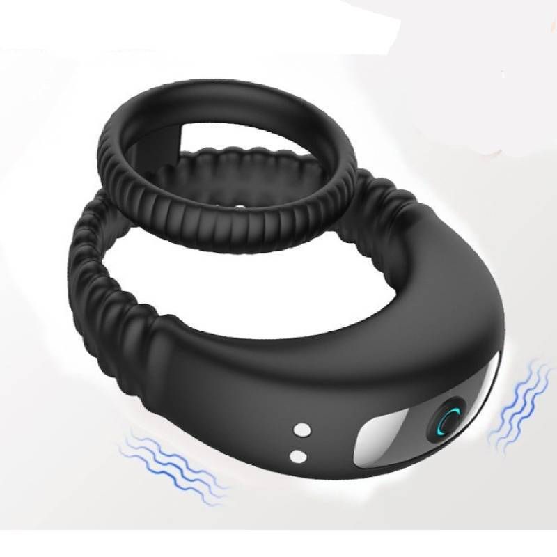Rechargeable Double Ring Delay Vibration Lock Sperm Ring Male JJ Ring Couple_voghion.com