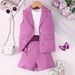 2024 summer new small and medium-sized children's pit stripe vest+collar sleeveless jacket+shorts girl suit set_voghion.com