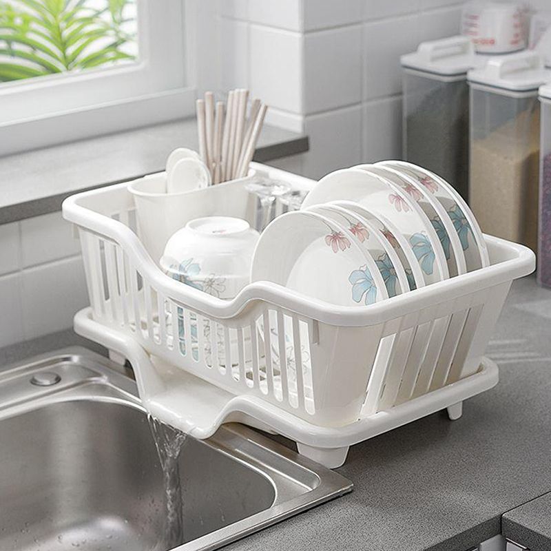 Kitchen Drainage Rack With Drainer Board Countertop Utensils Plates Chopsticks Bowls Spoons Storage Dish Drying Rack_voghion.com